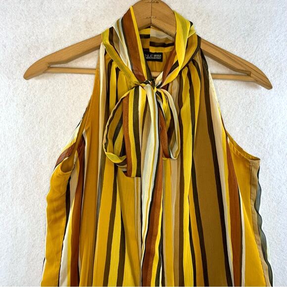 NY & Co. Womens Chiffon Halter Top Sz S Retro Striped Neck Tie Secretary Office - Picture 2 of 12